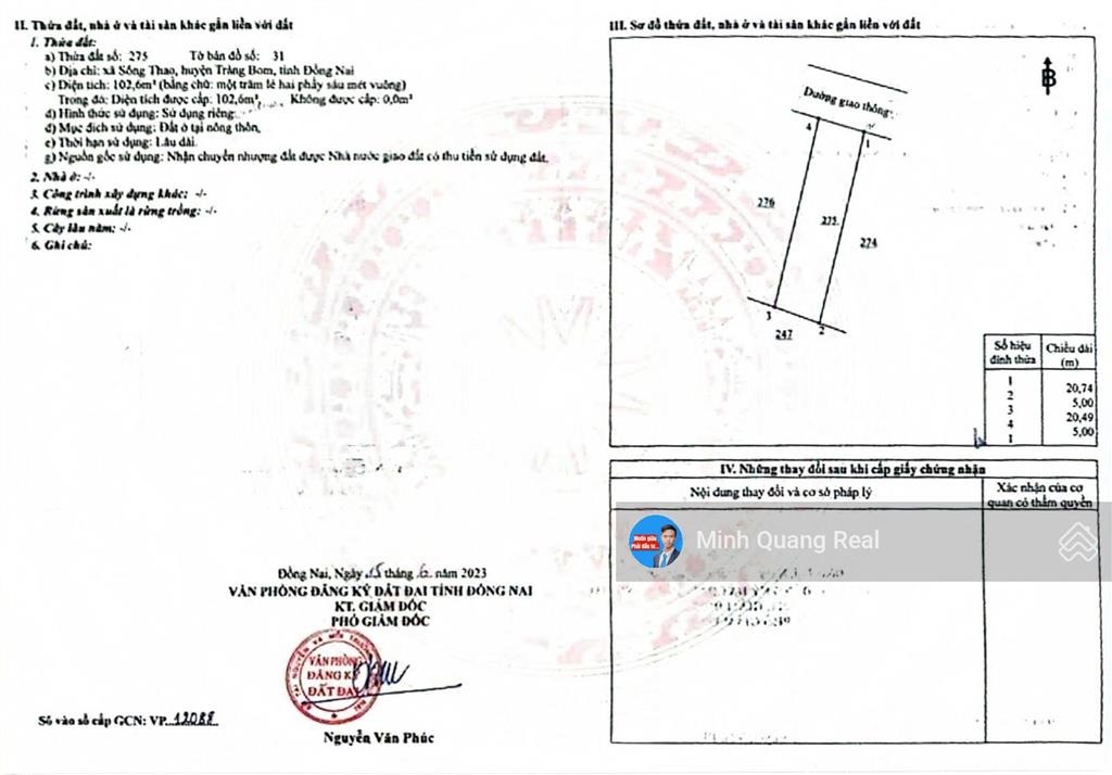 Bán đất thổ cư 103m2 mặt tiền nhựa 6m, giá tốt gần chợ sông thao, chỉ 680 triệu
