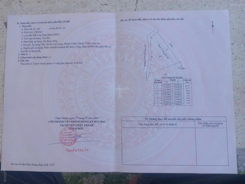 Chính chủ bán lô đất ở 289m2, xã an lục long, châu thành, long an giá tốt khu vực