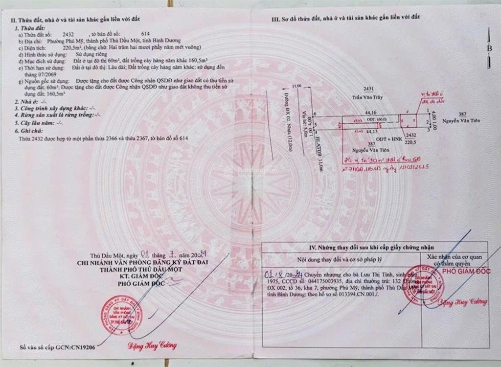 Đất mặt tiền dx 002 phú mỹ  diện tích 5 x 44m (90m2 thổ cư)