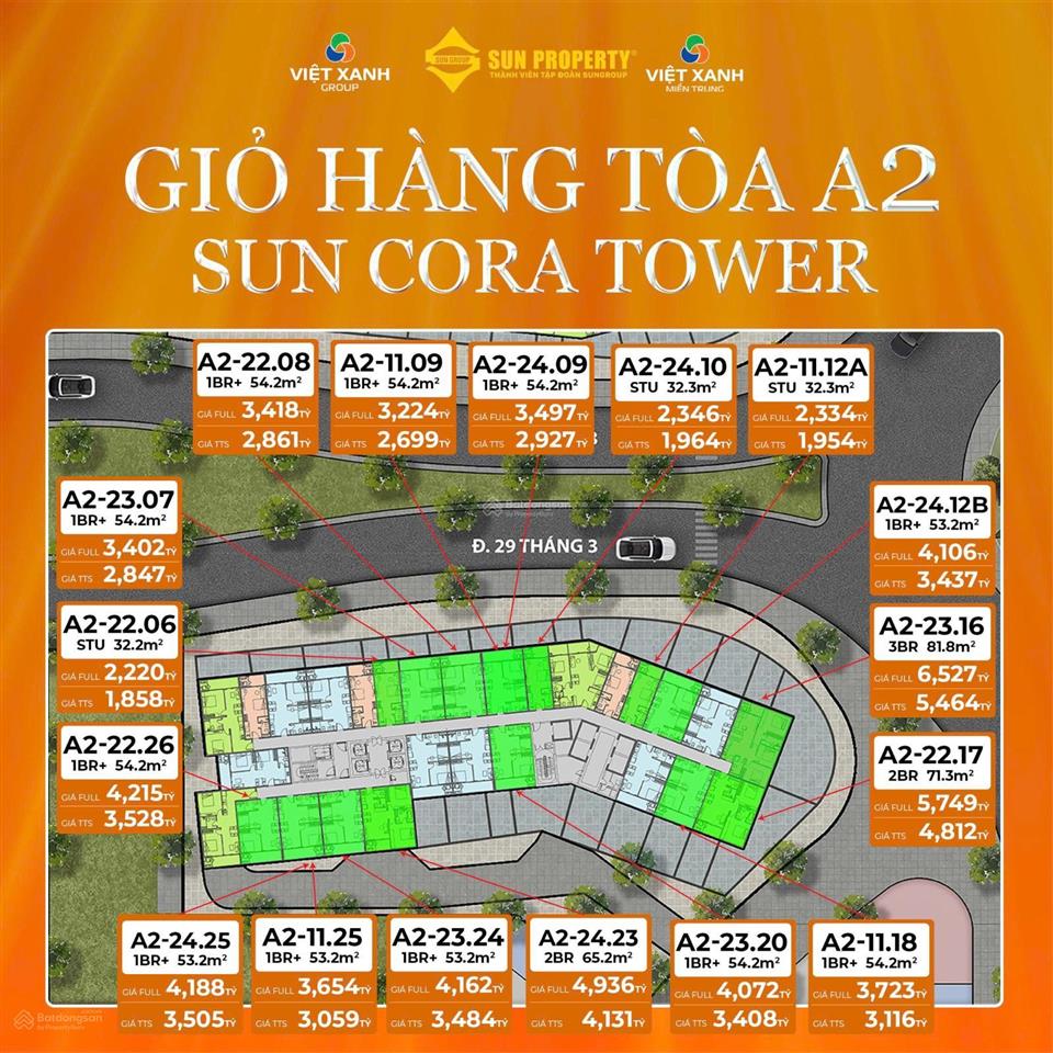 1.9 tỷ/căn sở hữu ngay căn hộ cora tower sun group  hoà xuân  ck booking 5%  miễn lãi vay 24 th