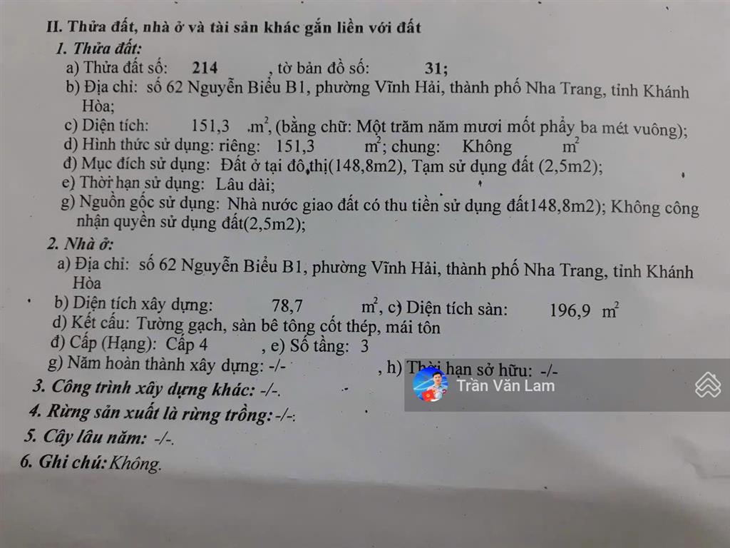 Bán nhà 3,5 tầng mặt đường nguyễn biểu b1 gần bãi tắm hòn chồng, nha trang