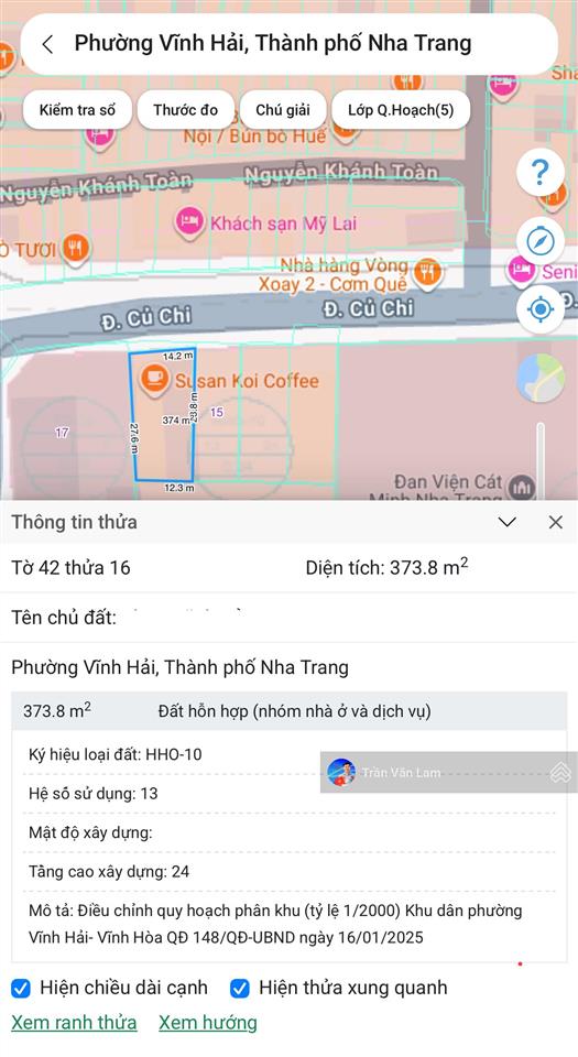 Bán lô đất mặt tiền đường củ chi vĩnh hải nha trang  tặng cơ sở kinh doanh
