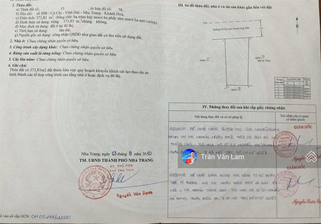 Bán lô đất mặt tiền đường củ chi vĩnh hải nha trang  tặng cơ sở kinh doanh