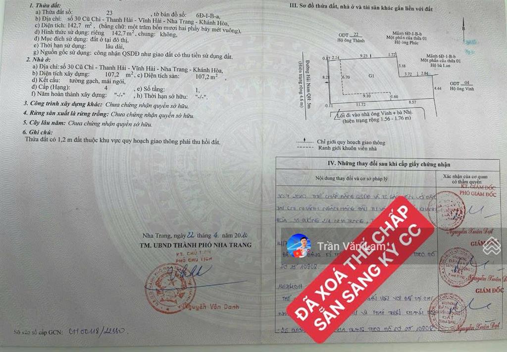 Bán đất 2 mặt đường sát củ chi (vĩnh hải cũ) bắc nha trang