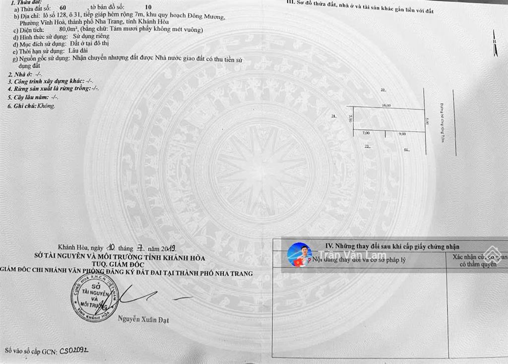 Cực hiếm lô đất ngang 5m, hướng đông khu đông mương hòn xện vị trí gần biển