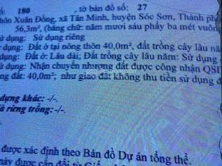 Bán gấp 56m xuân đồng tân minh đường 4,5m ngõ thông 1,15ty