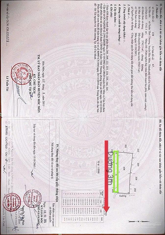 Bán 1,6 hecta đất ở xã xuân thới thượng, hóc môn, hồ chí minh giá 2,5tr/1m