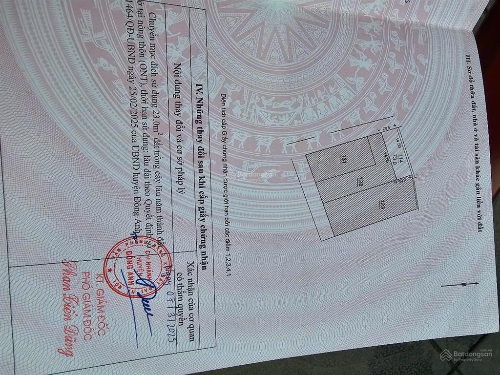 Bán mảnh đất tại thôn lại đà, xã đông hội, đông anh. hn. diện tích 73m2