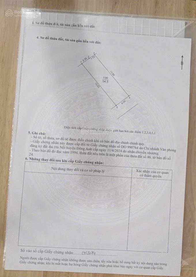 Bán đất cổ loa, đông anh, hà nội, diện tích 54.5m2. mặt tiền 4m đất vuông vắn