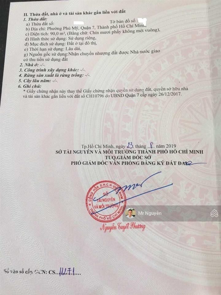 Bán gấp lô đất mt đường d7 lộ giới 14m nhà phố kdc phú mỹ 2, dt 5x18m  giá 8 tỷ (sổ hồng riêng)