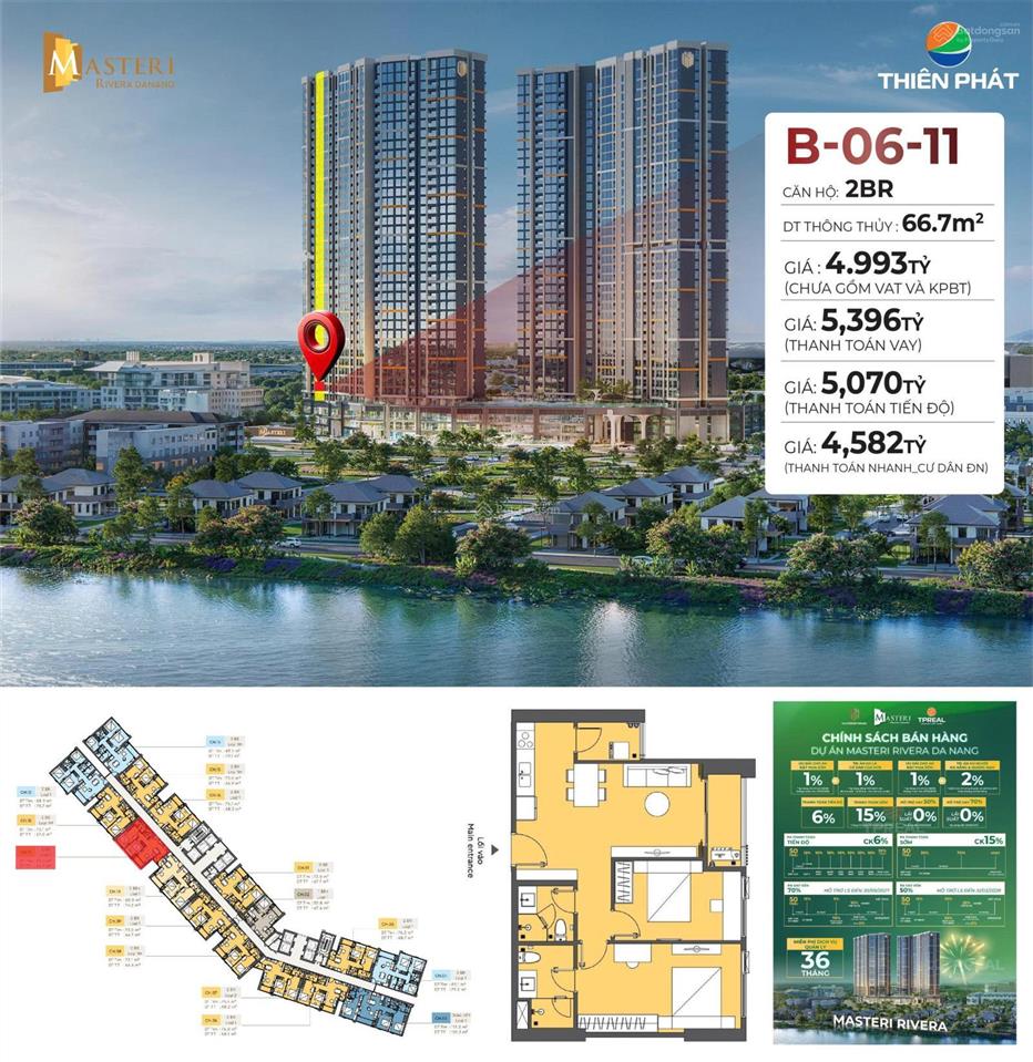 Chính chủ cần bán căn hộ 2pn b0611 masteri rivera đà nẵng chiết khấu 3%