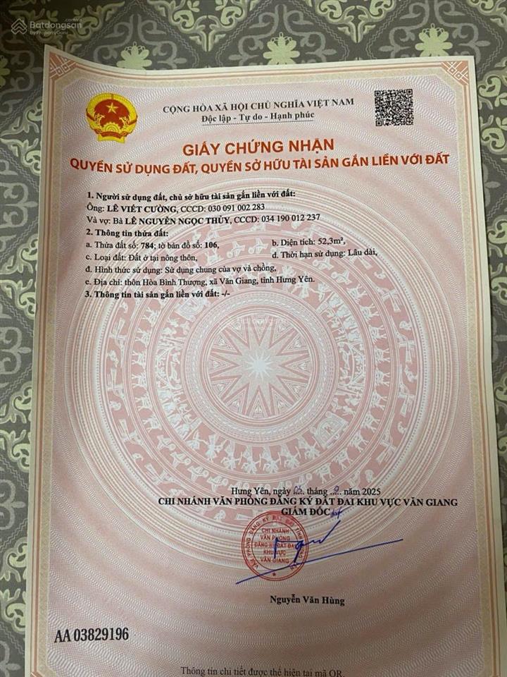 Cần tiền bán nhanh 52.3m nhỏ xinh tại văn giang