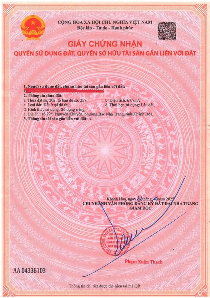 Bán lô đất đẹp giá rẻ  đường nguyễn khuyến, phường bắc nha trang