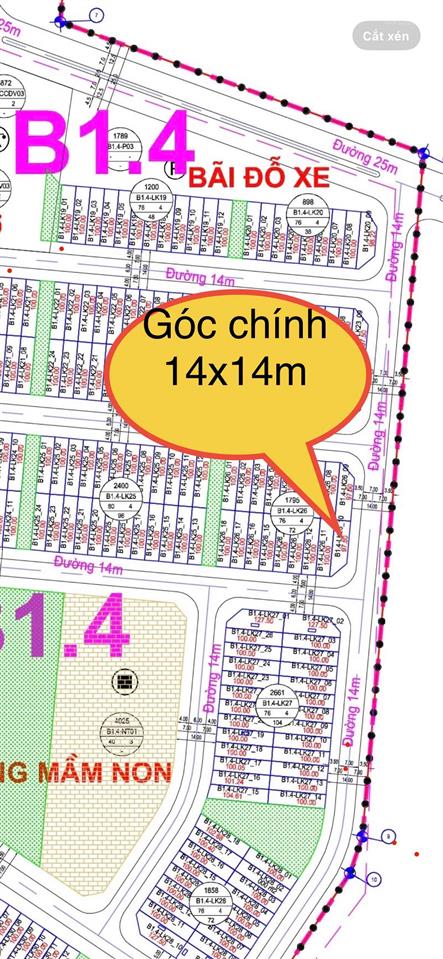 Lô góc liền kề b1.4 98m2 đường 14mx14m kđt thanh hà chính chủ nhỉnh 10.xtỷ.  0888 662 ***