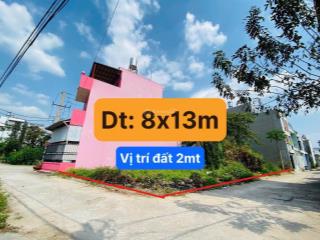 Đất góc 2 mặt tiền (8x13m) đường thông 8m xe hơi