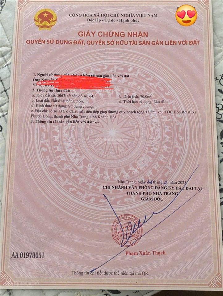 Bán đất mặt tiền, mặt đường nhựa 13m, tdc hòn rớ 2, nha trang, khánh hòa