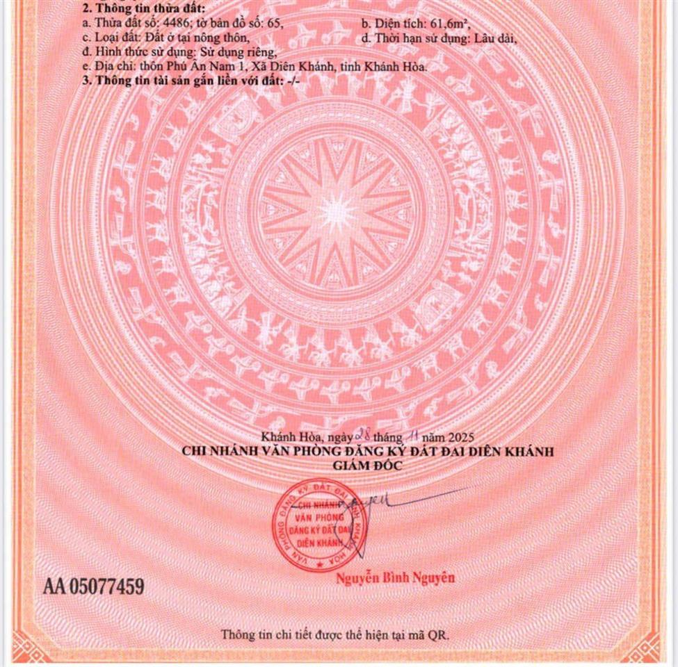 Bán đất mặt đường chợ chiều, phú ân nam 2, diên khánh, khánh hòa