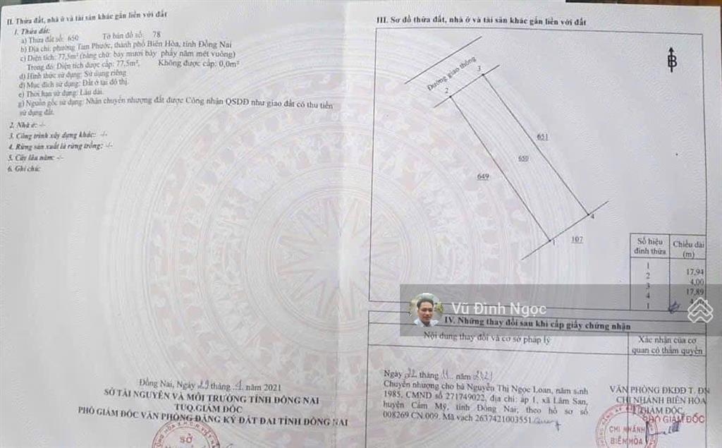 Bán đất nguyễn hoàng, 1,19 tỷ, 77,5m2, biên hòa, đồng nai