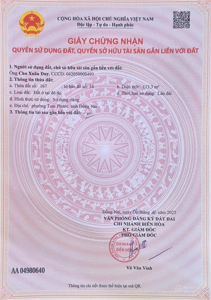 Bán nhà phường tam phước 3pn gần lục quân 2 sổ riêng thổ cư