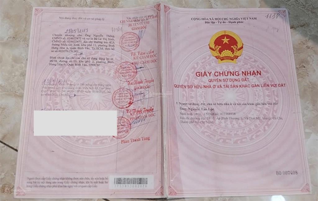 Bán đất xã thái mỹ củ chi. diện tích 1145m2 thổ cư 65m2. giá bán 3 tỷ 600 triệu có bớt