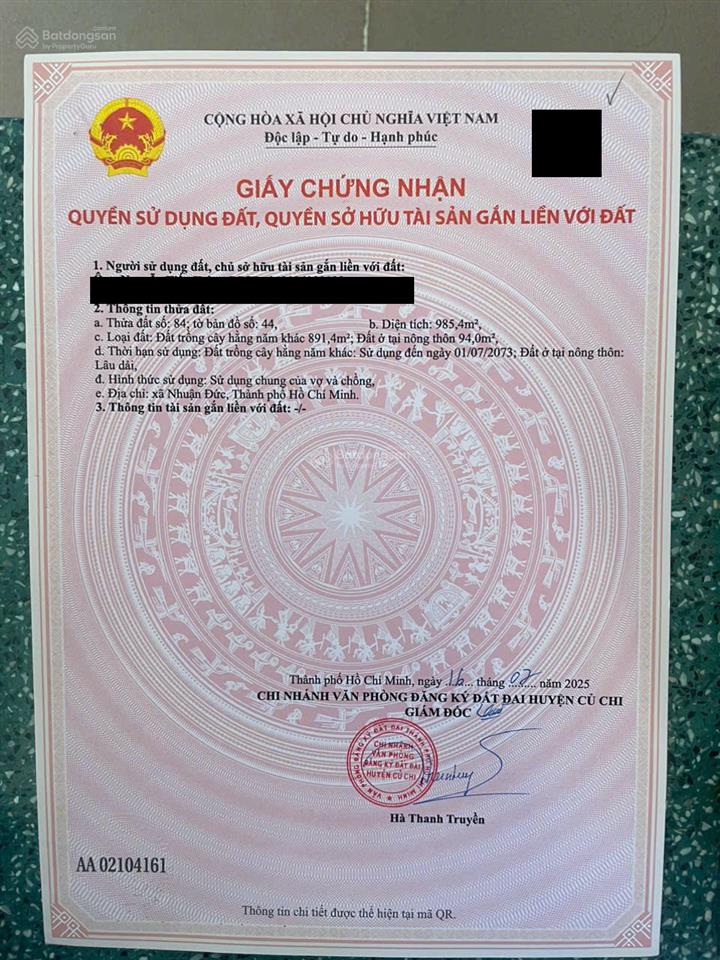 Bán đất tại đường 511 xã nhuận đức củ chi. diện tích 985m2 thổ cư 94m2. giá bán 6 tỷ có bớt
