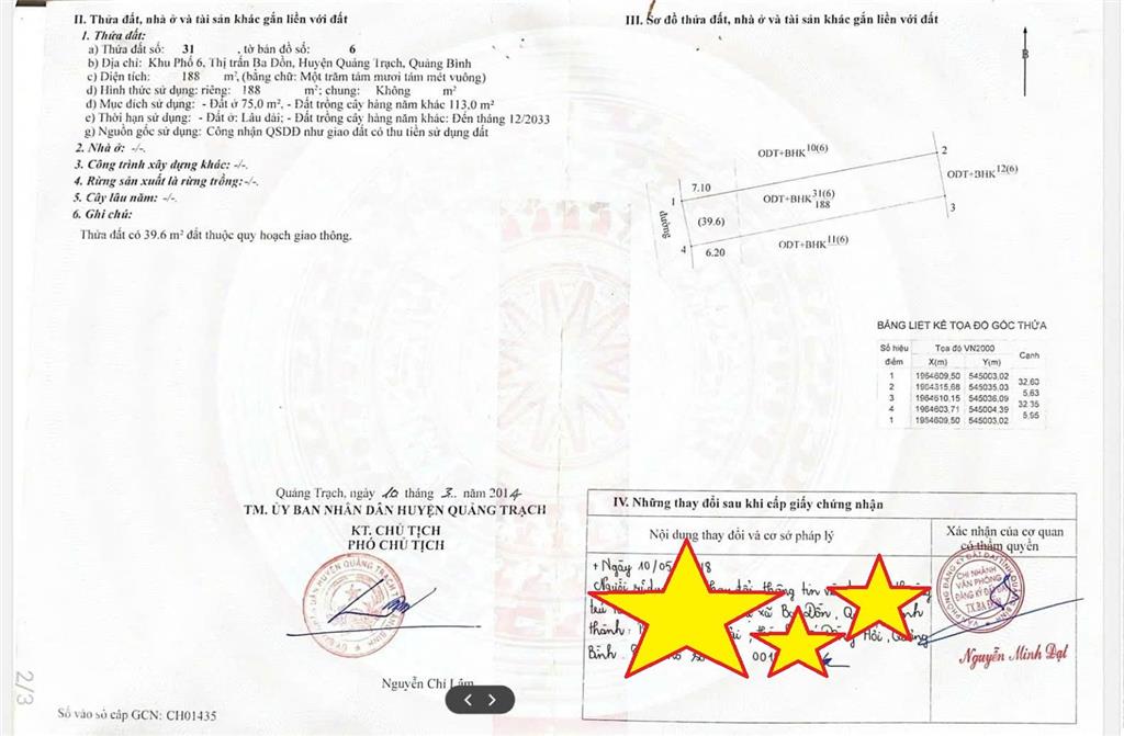 Chính chủ gửi bán lô đất đường lê lợi đối diện trường c2 ba đồn ba đồn quảng bình (188m2)