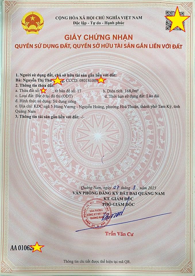 Chính chủ bán lô đất siêu vip 168m2 đường trương chí cương  tam kỳ  quảng nam chỉ 3,499 tỷ