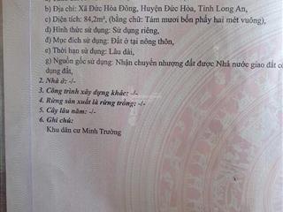 Bán lô 4.5x18.5m (84m2 thổ cư), 1 sẹc tỉnh lộ 10  đường nhựa 8.5m. sổ sẵn. công chứng ngay