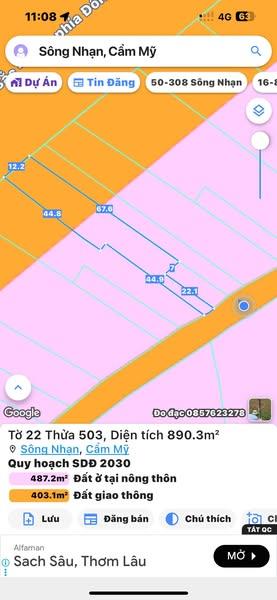 Đất tặng nền nhà xây sẵn 150m2 thổ cư mặt tiền đường nhựa ấp 6, xã sông nhạn, cẩm mỹ