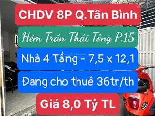 Chdv 4 tầng 7,5x12,1 8phòng cho thuê 36tr/th hẻm trần thái tông giá 8,0t tl .vũ lộc phát 0934 033 ***