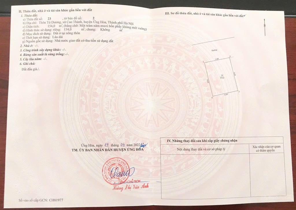 154m2 mặt tiền rộng 11m đường trước đất rộng 12m có vỉa hè giá chỉ 28tr/m2 đất đấu giá ứng hòa