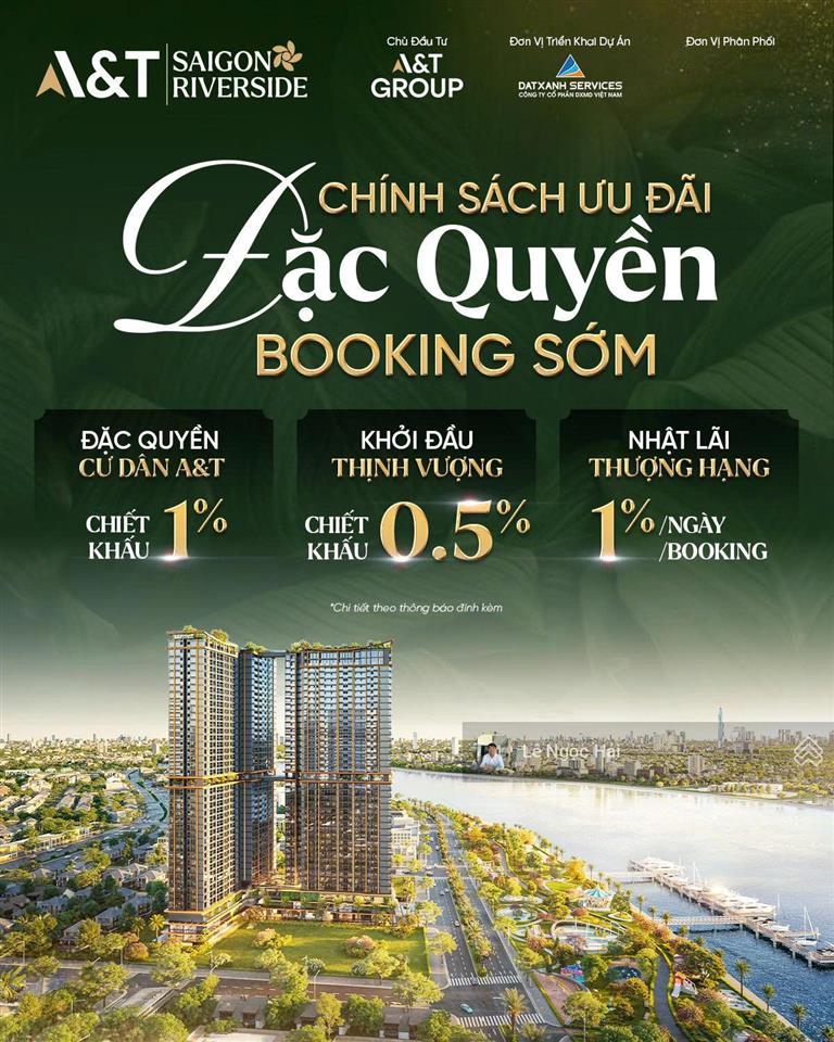 Giá cđt căn hộ a&t sài gòn riverside, ck booking 2,5% và 10 chỉ vàng, tt chỉ 238 đến nhận nhà