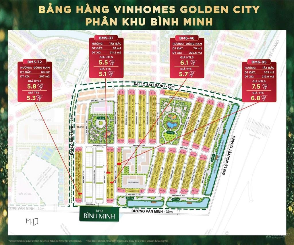 5 bảng hàng pk bình minh hơn 100 căn mới giá từ 5,x tỷ