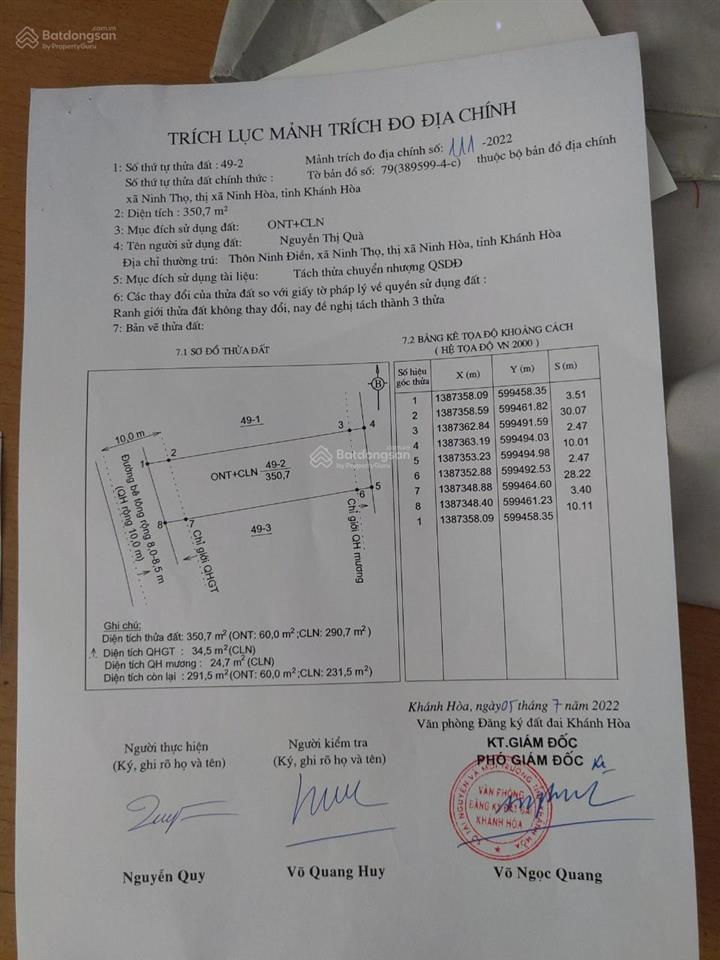 Cần bán gấp lô đất 10x35m tc 60m2 đường ninh điền, ninh thọ cách ql1a 500m