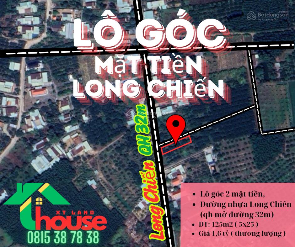 Lô góc 2 mặt tiền tại long chiến giá 1 tỷ sáu dt 125m2 vĩnh cửu, đồng nai