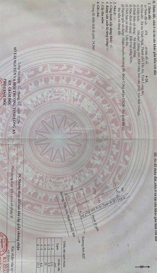 Bán 2 lô đất liền kề mặt tiền đường nhựa trần văn ngà, tân an, long an 1,350ty/lô