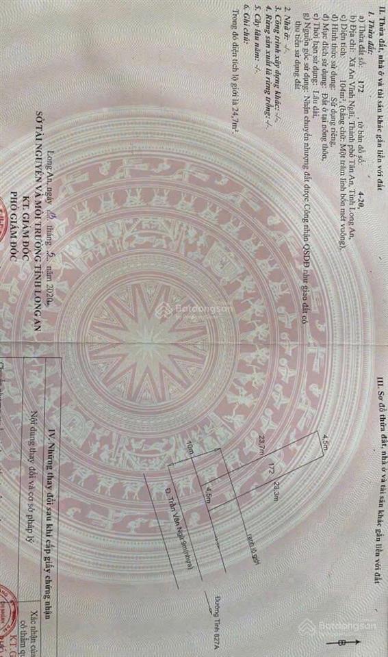 Bán 2 lô đất liền kề mặt tiền đường nhựa trần văn ngà, tân an, long an 1,350ty/lô