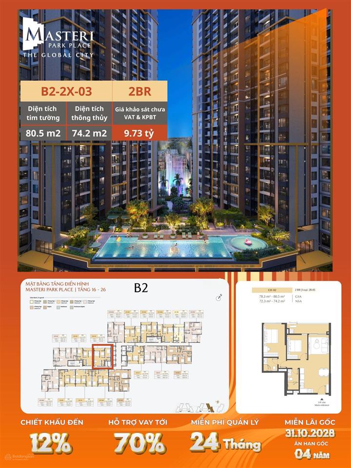 Căn hộ 2pn  a2.xx.06a view trực diện hồ bơi giá 9,2 tỷ, miễn gốc lãi 34 năm