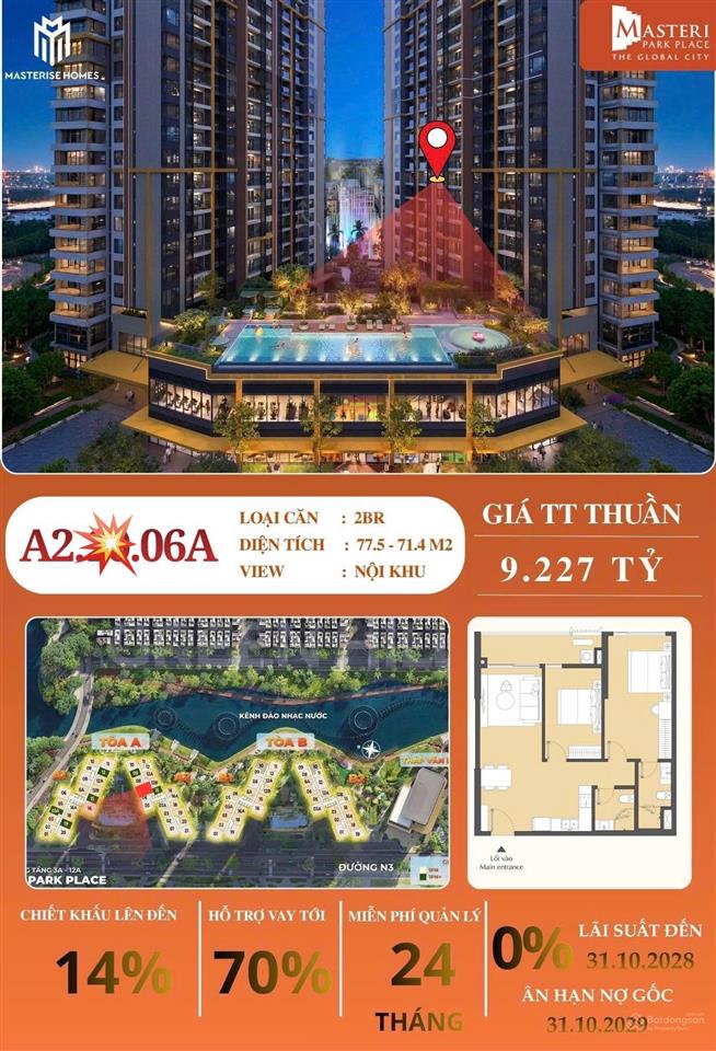 Căn hộ 2pn  a2.xx.06a view trực diện hồ bơi giá 9,2 tỷ, miễn gốc lãi 34 năm