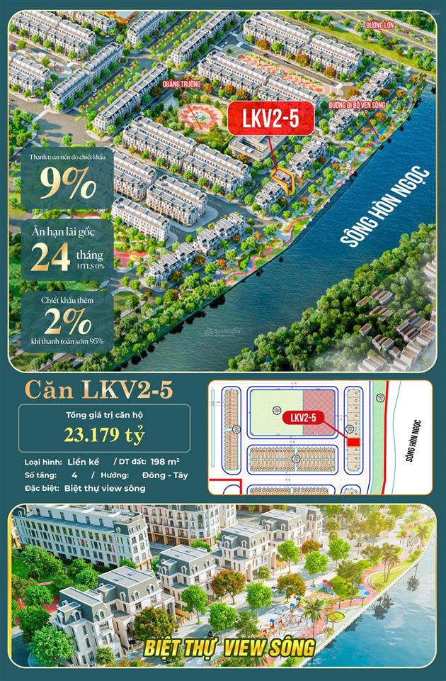 Hoàng huy green river  biệt thự 200m2 cạnh sông hòn ngọc xây 4 tầng  chiết khấu tới 9%