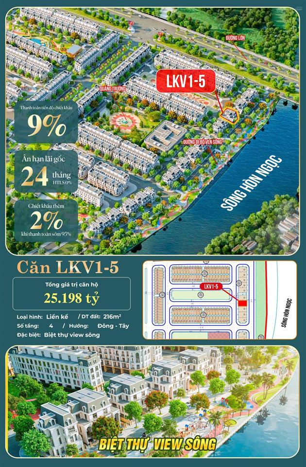 Hoàng huy green river  biệt thự 200m2 cạnh sông hòn ngọc xây 4 tầng  chiết khấu tới 9%