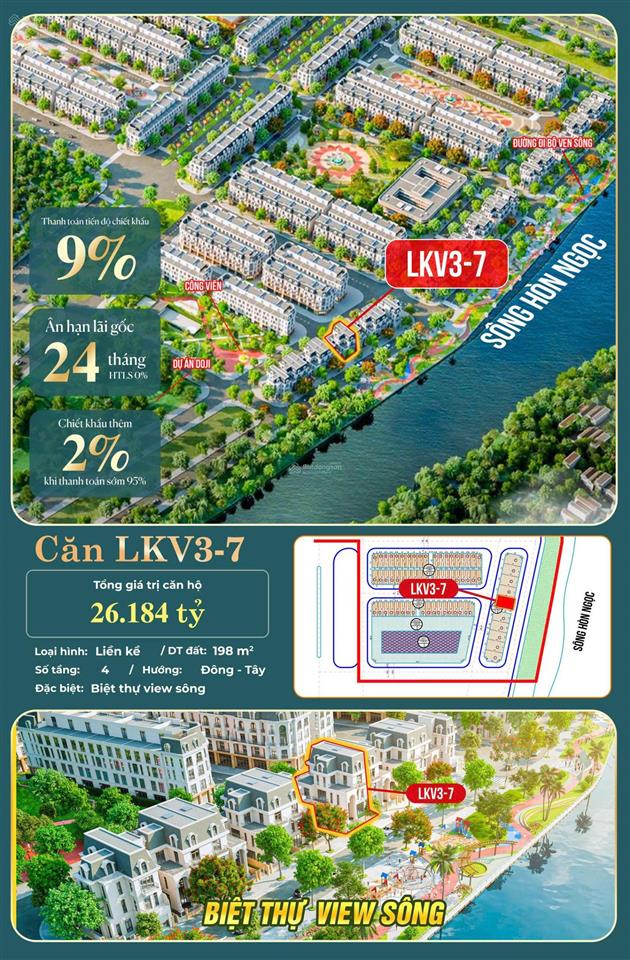 Hoàng huy green river  biệt thự 200m2 cạnh sông hòn ngọc xây 4 tầng  chiết khấu tới 9%