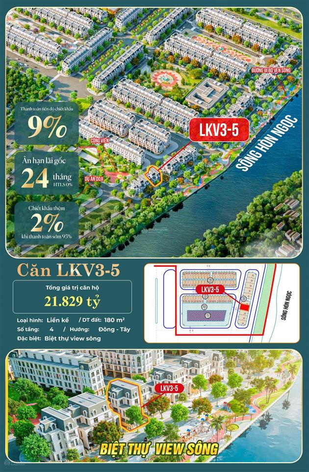 Hoàng huy green river  biệt thự 200m2 cạnh sông hòn ngọc xây 4 tầng  chiết khấu tới 9%