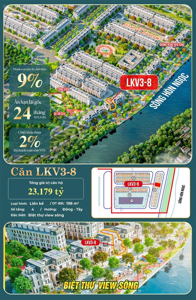 Hoàng huy green river  biệt thự 200m2 cạnh sông hòn ngọc xây 4 tầng  chiết khấu tới 9%