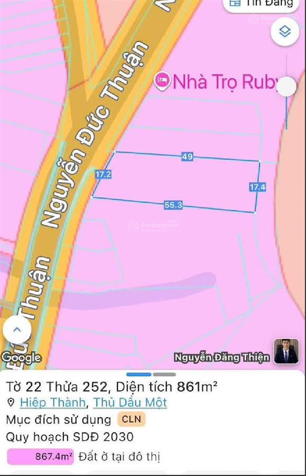 22tỷ300trbán đất mặt tiền nguyễn đức thuận gần quốc lộ 13 đường nguyễn đức thuận, phường hiệp thành