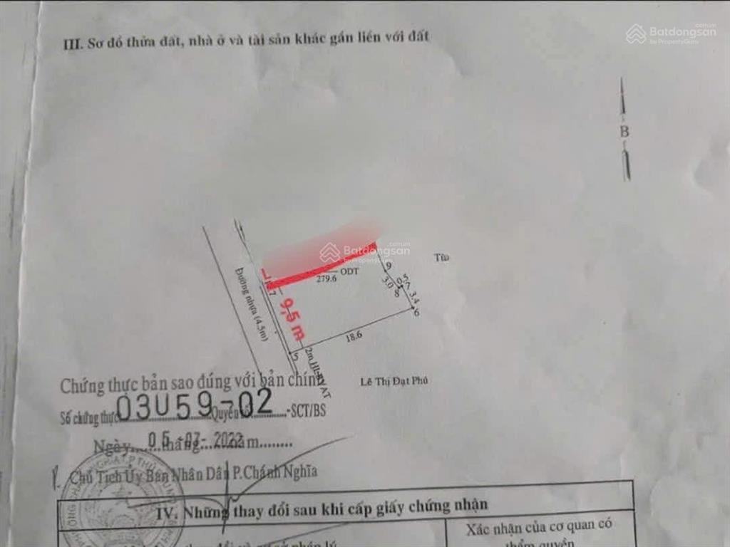 Bán lô đất chánh nghĩa hẻm ngô gia tự  dt  9,5x18m, tc 147m.  đường nhựa 5m thông đ.thích quản