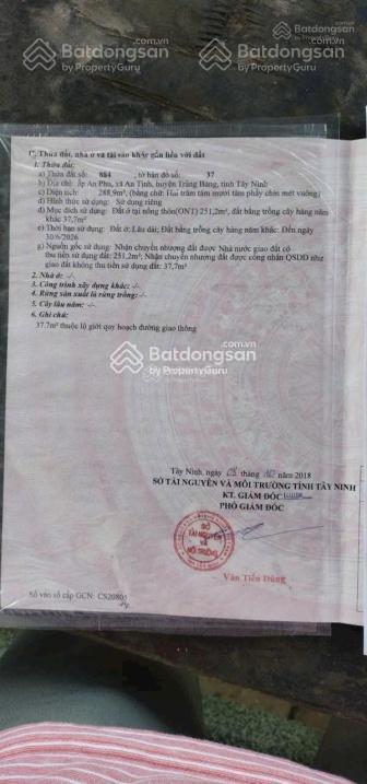 Bán đất 288m2 tại an tịnh, trảng bàng, tây ninh, sổ hồng riêng, giá tốt 520 triệu