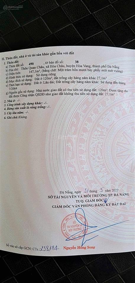 Bán lô đường 6m ô tô thôn quang châu  phường hoà xuân