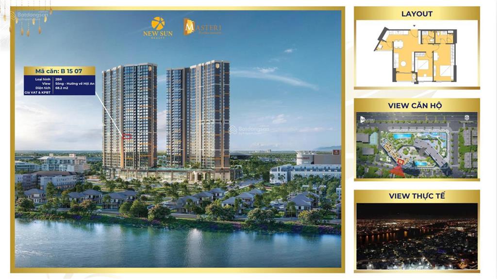 Căn 2pn, dt 68.2m2  tầng 15  hướng nam  dự án căn hộ masteri rivera đà nẵng