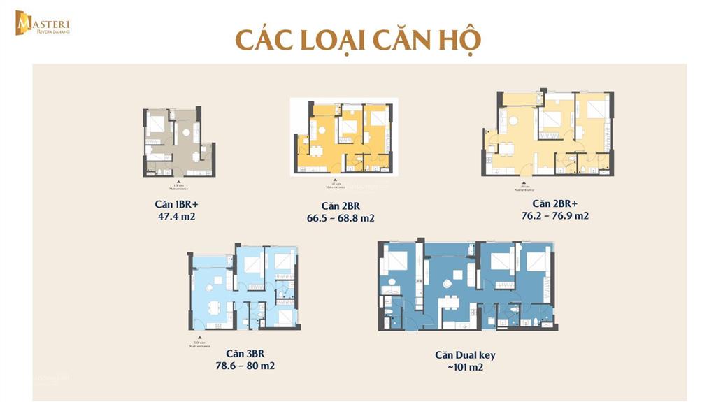 Căn hộ 3pn  76.9m²  7.25 tỷ view trực diện sông, không bị chắn view dự án masteri rivera đà nẵng
